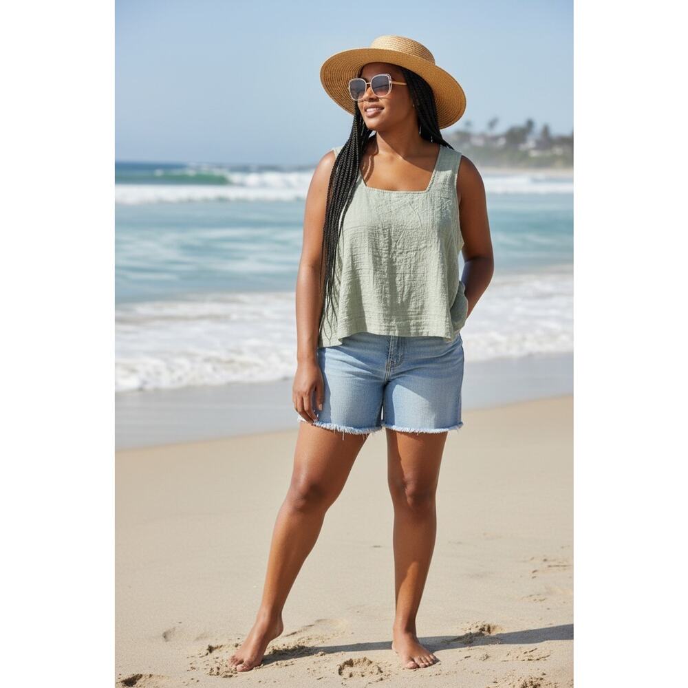 NWT Eddie Bauer Gauze Sunup Sage Sleeveless Blouse Coastal Beach comfort TXXL